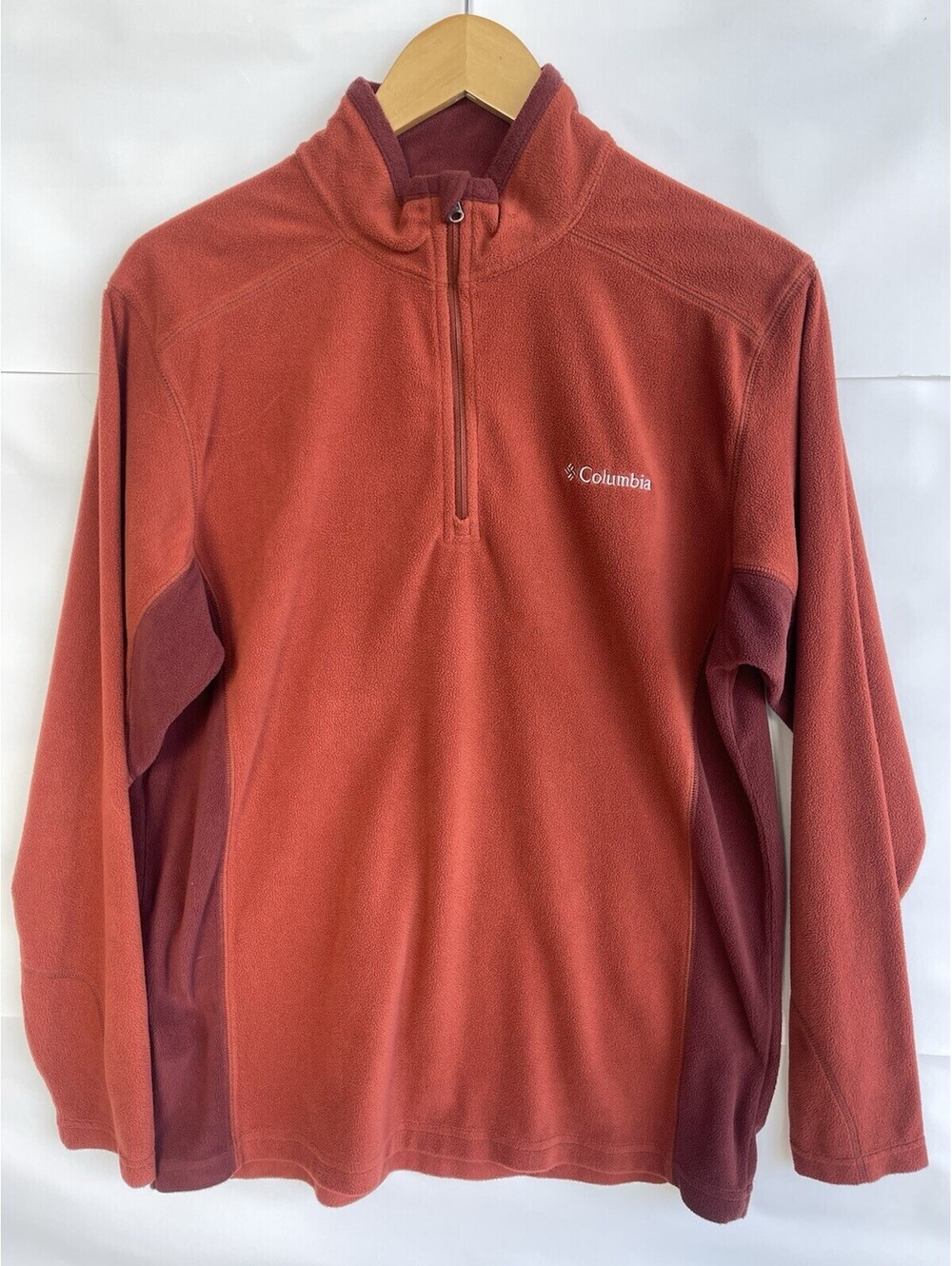 Columbia Fleece Jacket Orange / Gray Size Medium 1/4 Zip Pullover.